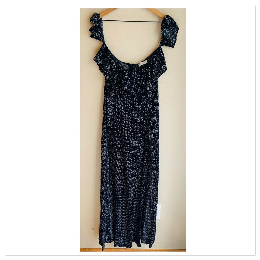 Sirena Off Shoulder Double Slit Dress Black White Heart Print Size Large